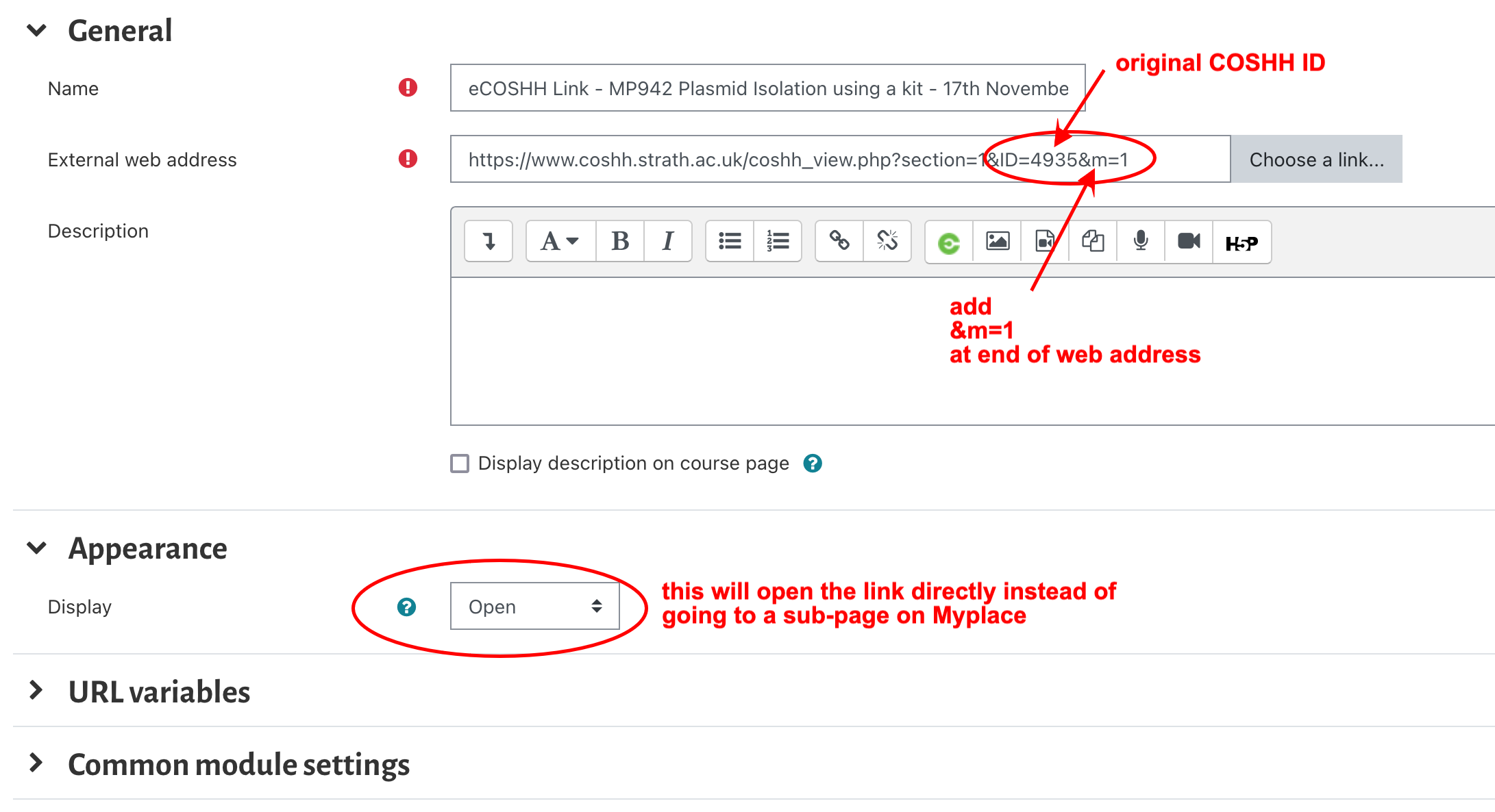 myplace linking url